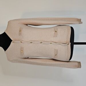Banana Republic Cardigan Tan With Gold Weave and Gold Buttons